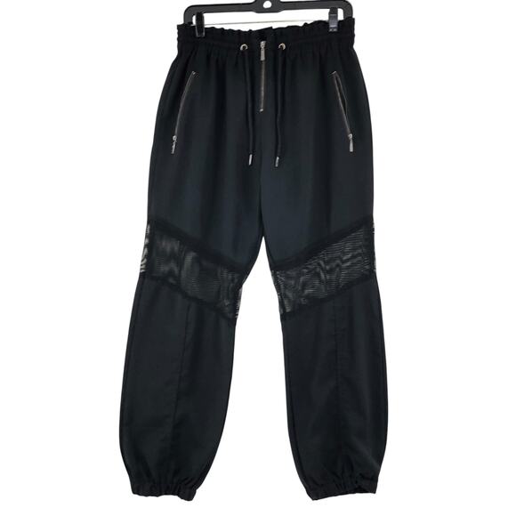 Mamo Womens Size 42 US 10 Pants Mesh Insert Jogger Front Zip Stretch Black - Picture 1 of 12